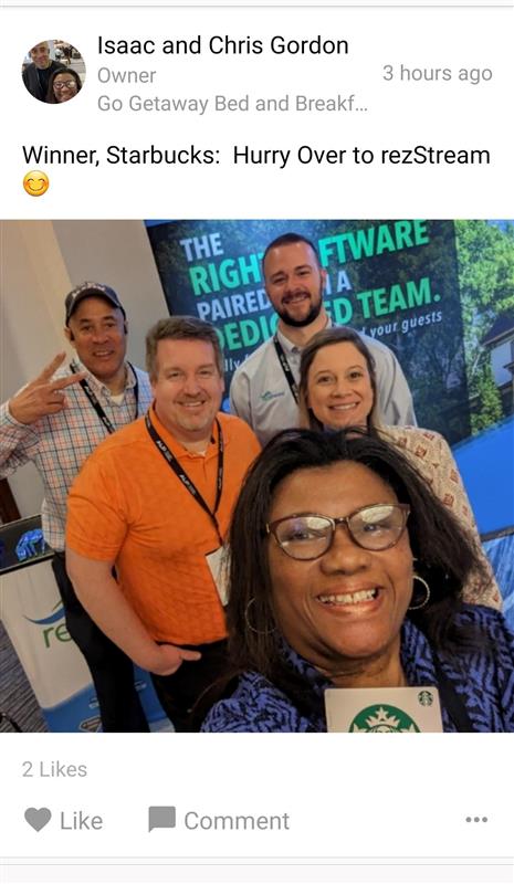 Facebook post of the rezStream team at the 2023 Association of Lodging Professionals Conference
