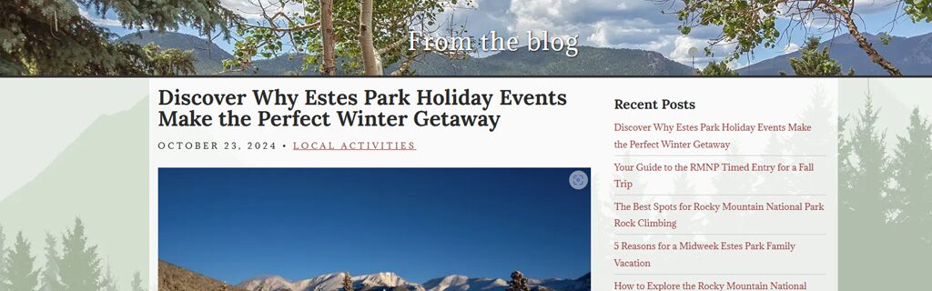 Partial screenshot of an independent lodging website bog article showing Winter getaway ideas.
