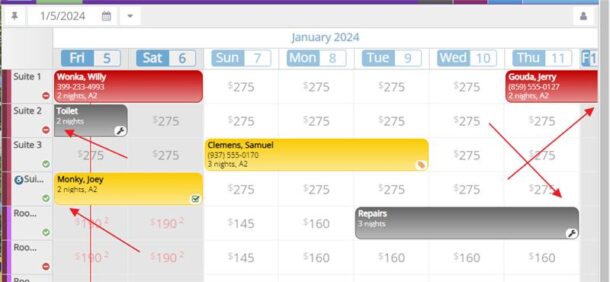 Screenshot rezStream Cloud occupancy map with arrows highlighting updated rounded corners.