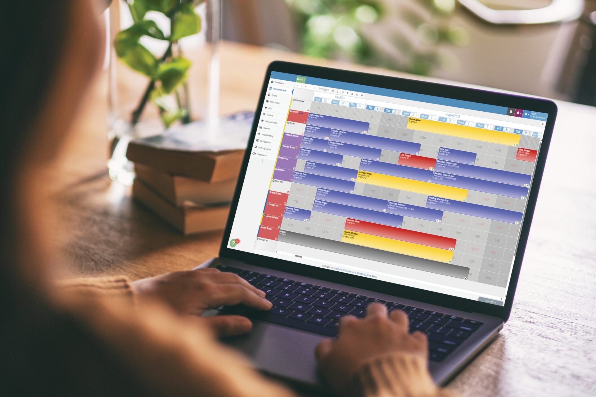 Vacation rental management software dashboard showing availability, reservations, and occupancy across multiple rental units
