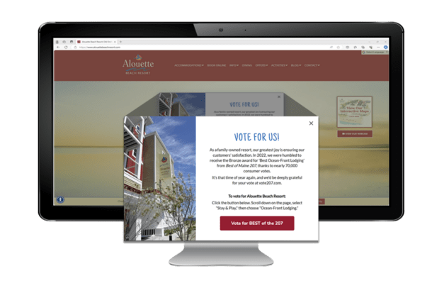 Example of a pop-up offer on a lodging website.