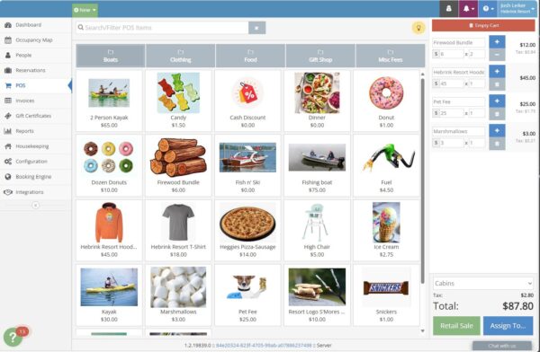rezStream Cloud built-in POS system processing a guest transaction.