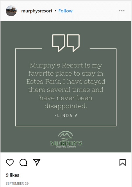 Facebook post from Murphy's Resort at Estes Park - Promoting a local attraction along with a promo related to the event.