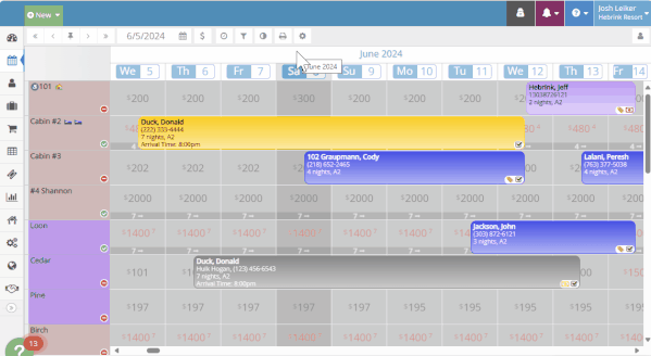 Animated GIF showing the tape chart being filtered to display only selected units, hiding all other lodging categories for a cleaner view.