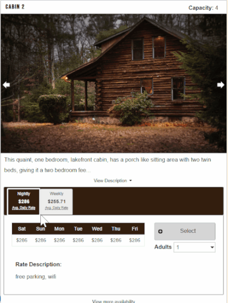 Flexible rate setup in rezStream Cloud showing weekly and nightly pricing options for resorts.