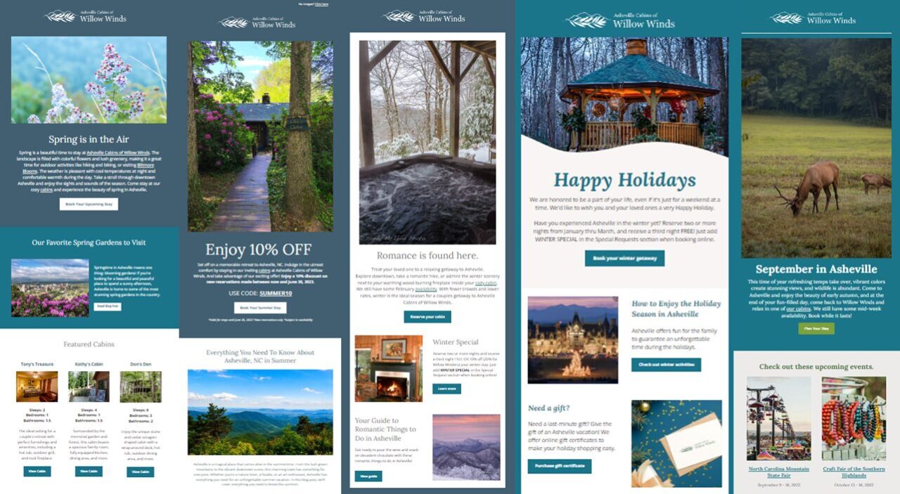Five examples of various email templates.
