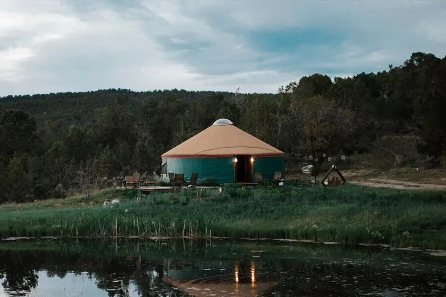 Image of a green yurt.